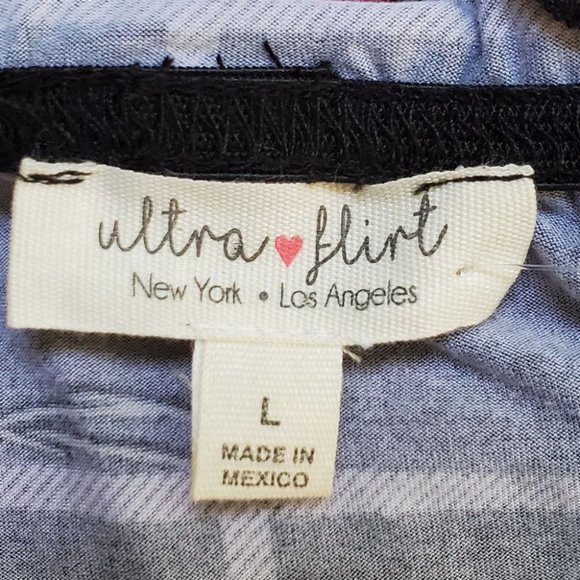 Ultra Flirt Black Gray Red Green Floral Grid Soft Off/On Shoulder Top L (Jun) - Picture 9 of 11